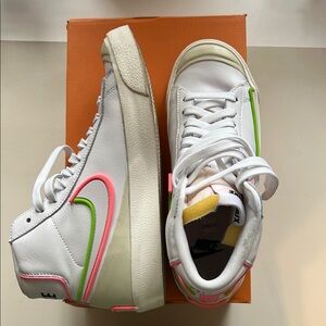 Nike White Sneakers with Pink and Green Accents